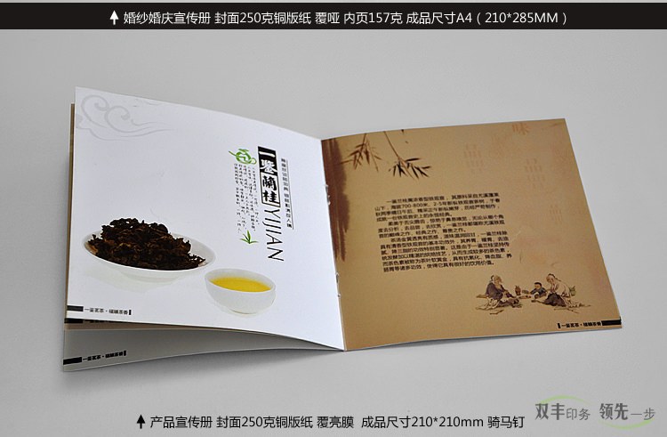 產(chǎn)品宣傳冊 封面250克銅版紙覆亮膜，成品尺寸橫版A4(210*285MM)